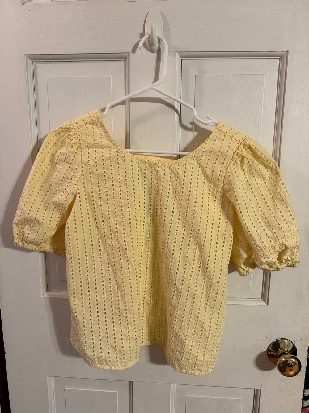 LOFT Pale Yellow Eyelet Puff Sleeve Top